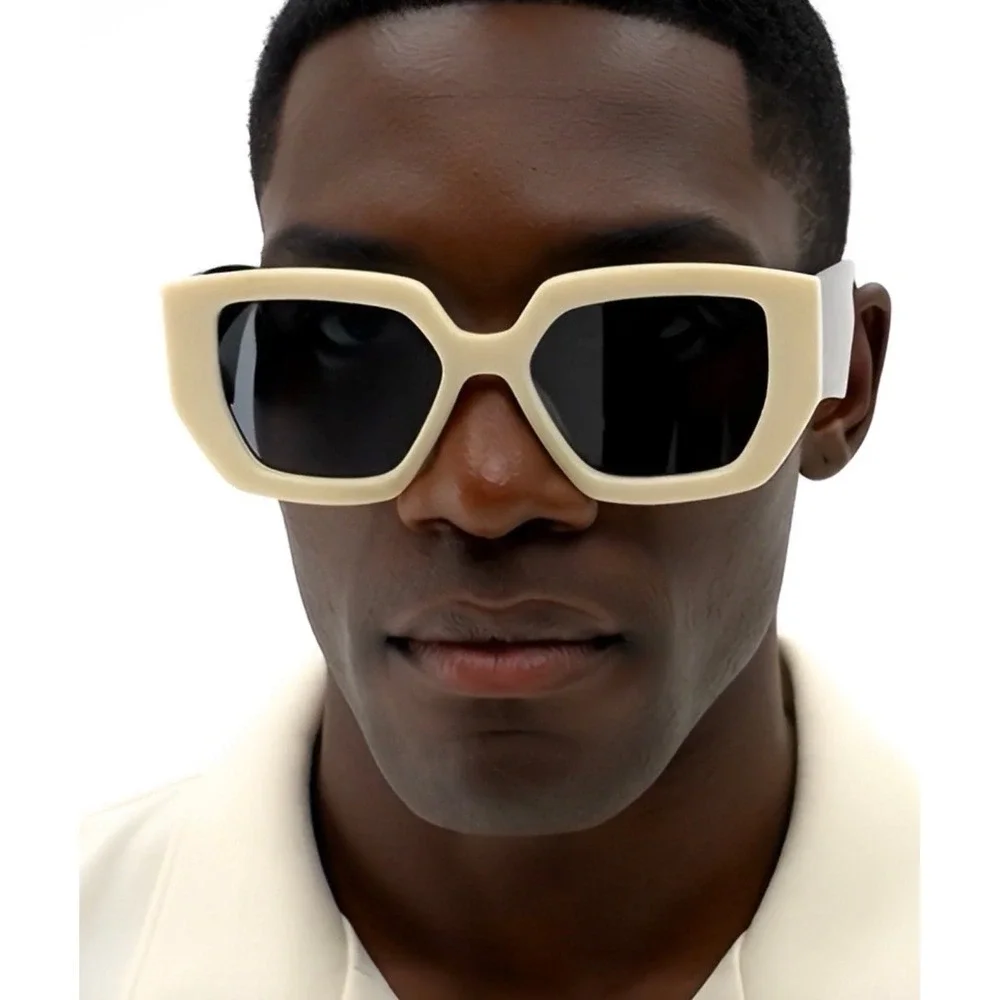 Bold‎ Square Sunglasses Cream Black Frame Mens Designer Style Oversized Men 2026